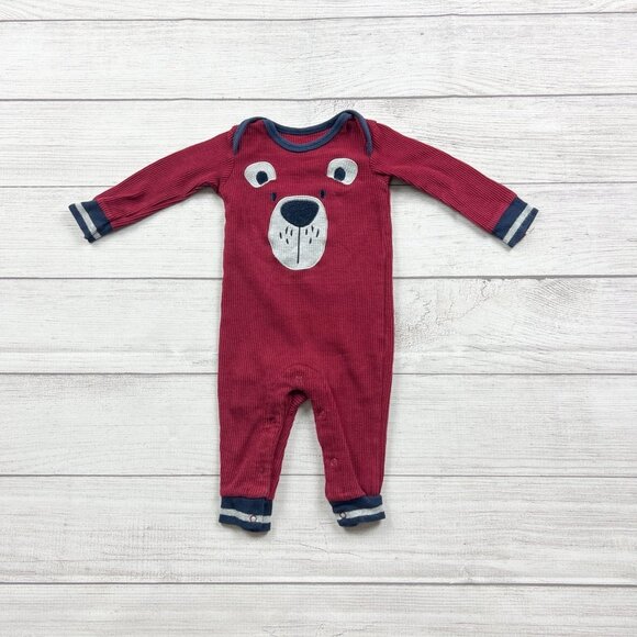 Petit Lem Other - Petit Lem Baby Boy Waffle Knit Romper Bear Face One Piece “Beary Cool” 6 Months